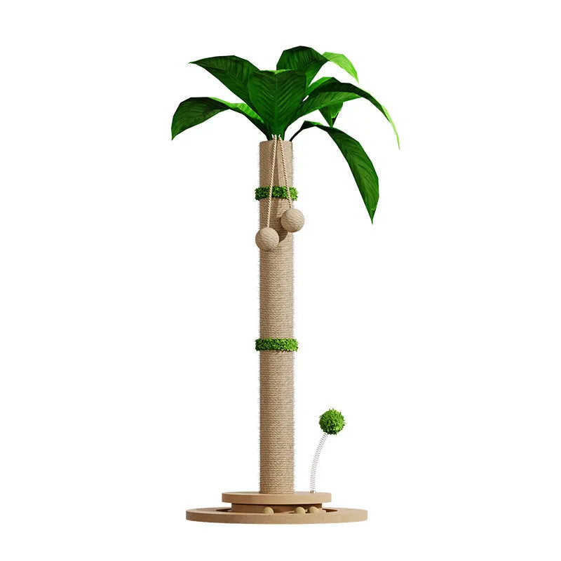 Vertical cat climbing frame with hemp rope posts and a density board platform in a canna colour.