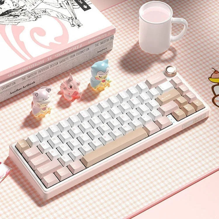 White wireless mechanical keyboard with RGB lighting and selectable mechanical axis options for gaming and office