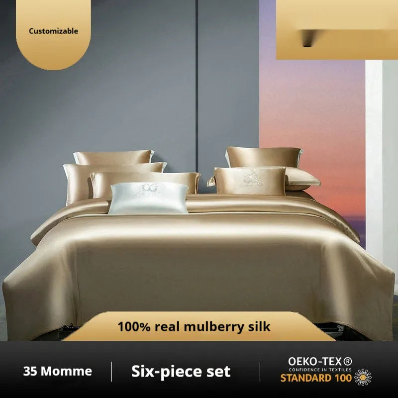 Silk four-piece quilt cover set in solid colour light luxury style with multiple size options