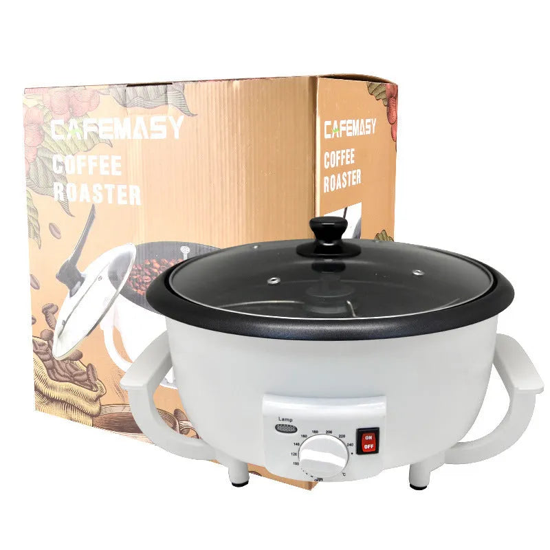 White oblate coffee bean roasting machine with 225mm base