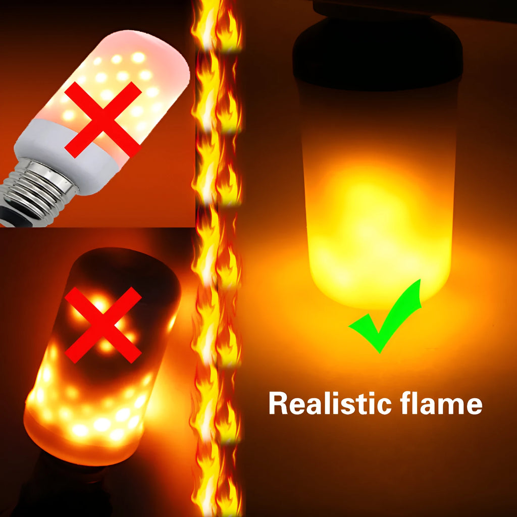 Decorative LED bulb emitting a flickering orange and yellow flame-like light effect