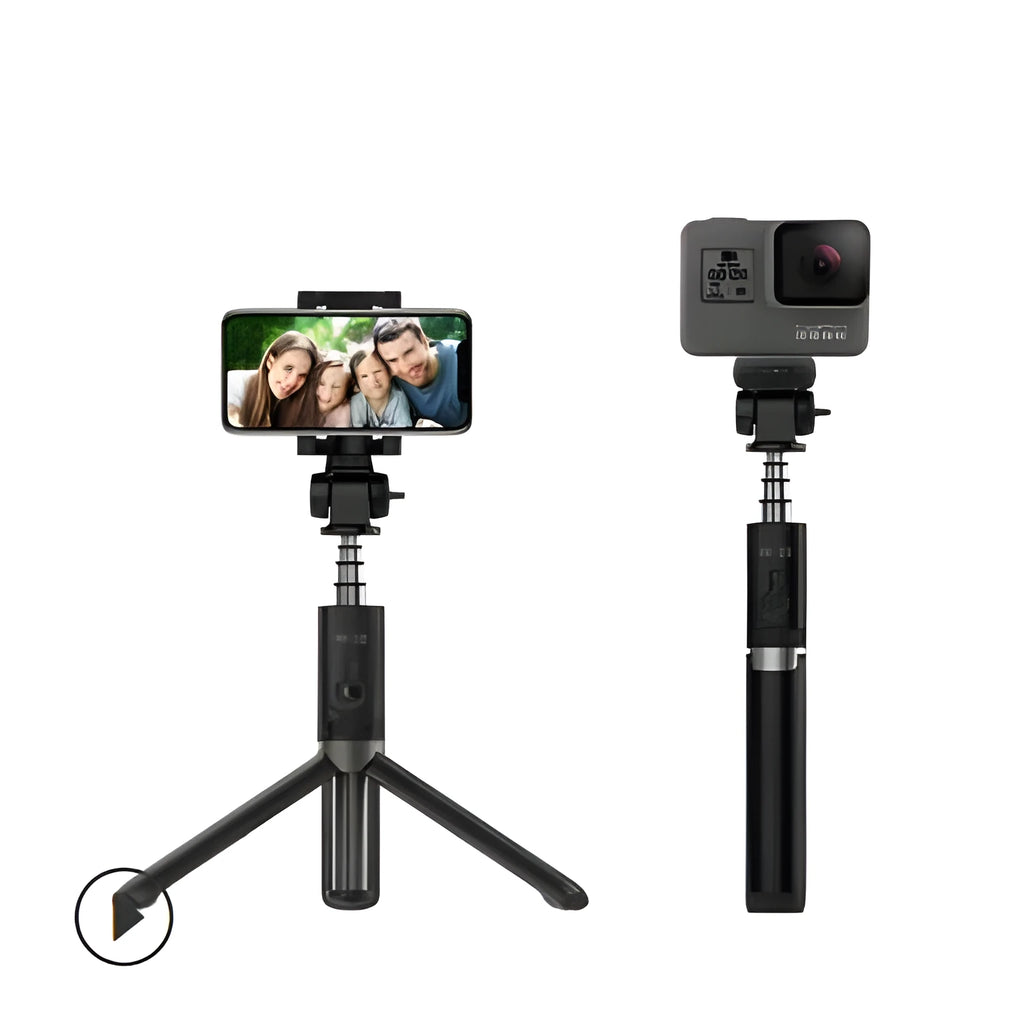 Aluminium alloy Bluetooth selfie stick with tripod legs and remote control for mobile phones