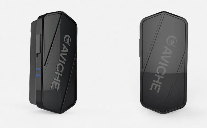Black wearable air purifier necklace device with USB charging port, shown actual size.