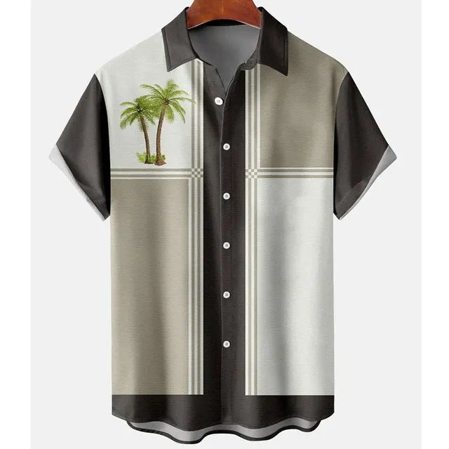 Men's slim fit short sleeve shirt with colourful 3D printed floral pattern on polyester fabric