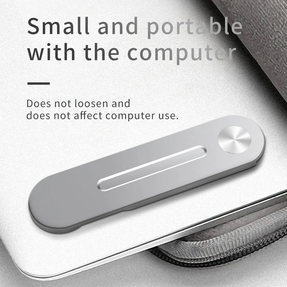 Aluminium laptop side mount bracket holding a tablet next to a laptop screen.