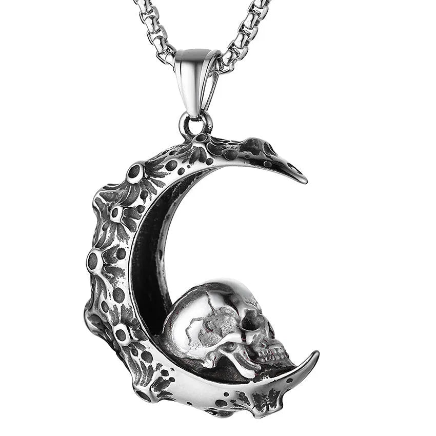 Men's silver electroplated skull necklace with stainless steel chain and alloy pendant