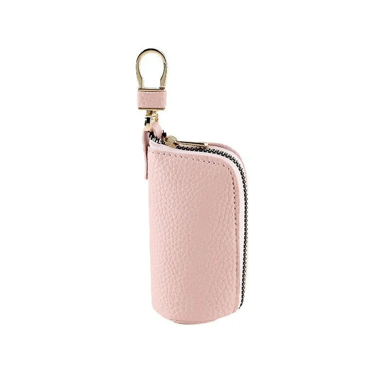 Black grey pink PU leather zipper key case wallet for men on a key ring