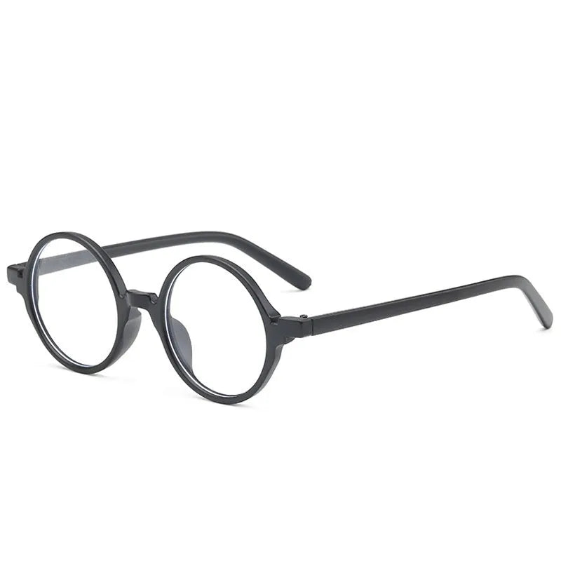 Artistic retro round glasses with flat mirrors in bright black, sand black, tofu pudding frame, or transparent grey colours