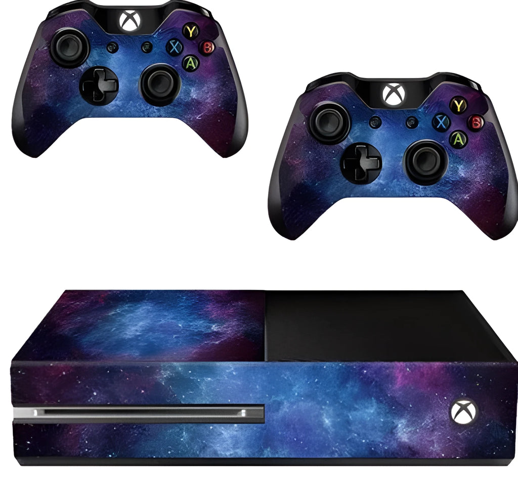 Blue matte vinyl skin sticker applied to an Xbox One console for scratch protection.