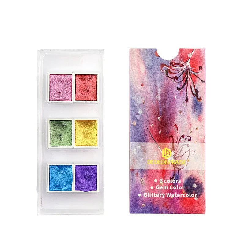Box of solid pearlescent watercolour pigment blocks in gem, starlight, and pearl colours