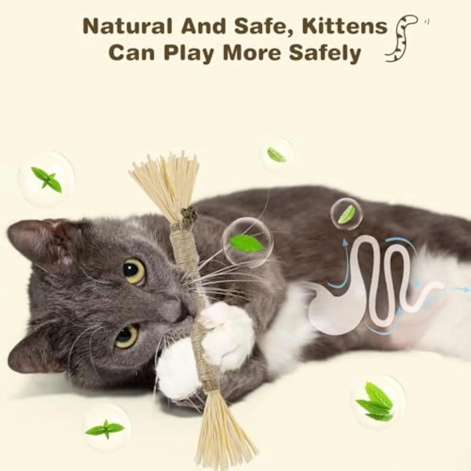 Pack of natural silvervine chew sticks for cats on a wooden surface, showing fine and thick diameter options.