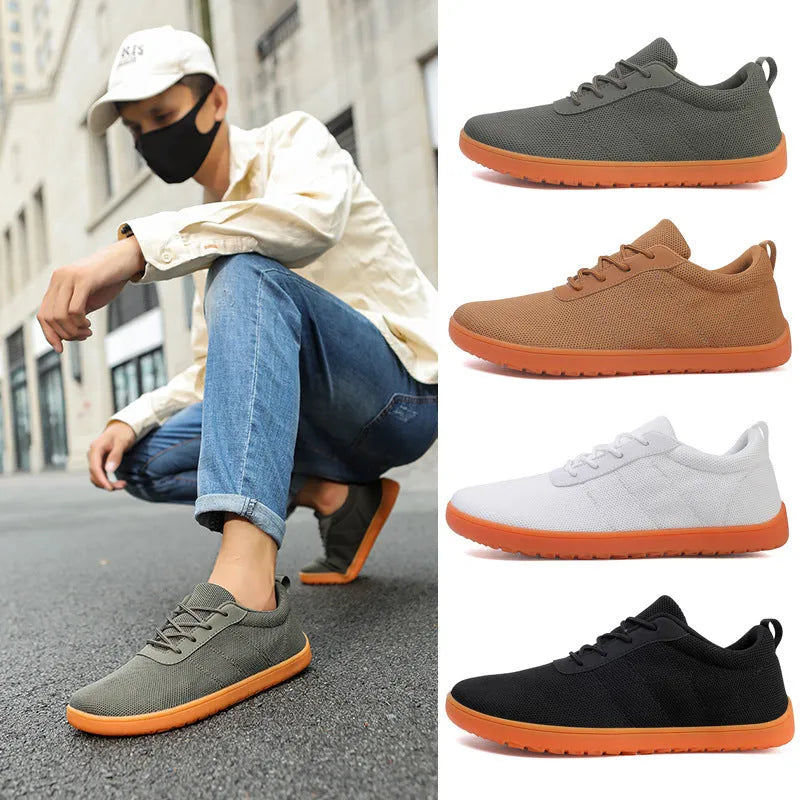 Men's low-top casual walking shoes in Army Green with Flyknit upper and rubber sole.
