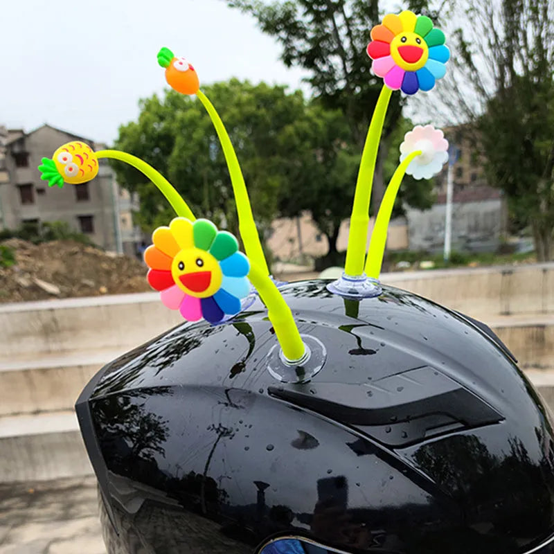 Yellow sunflower silicone decoration with suction cup for helmet mounting
