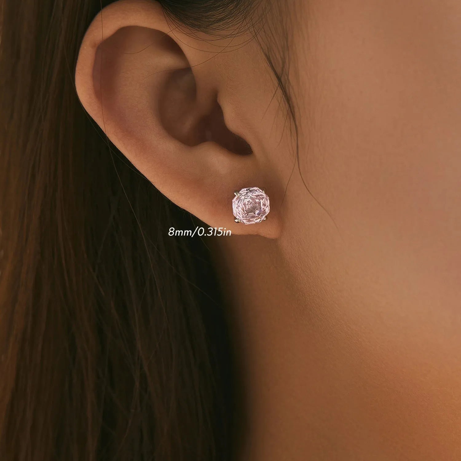S925 sterling silver rose stud earrings in 6mm and 8mm pink flower designs for women