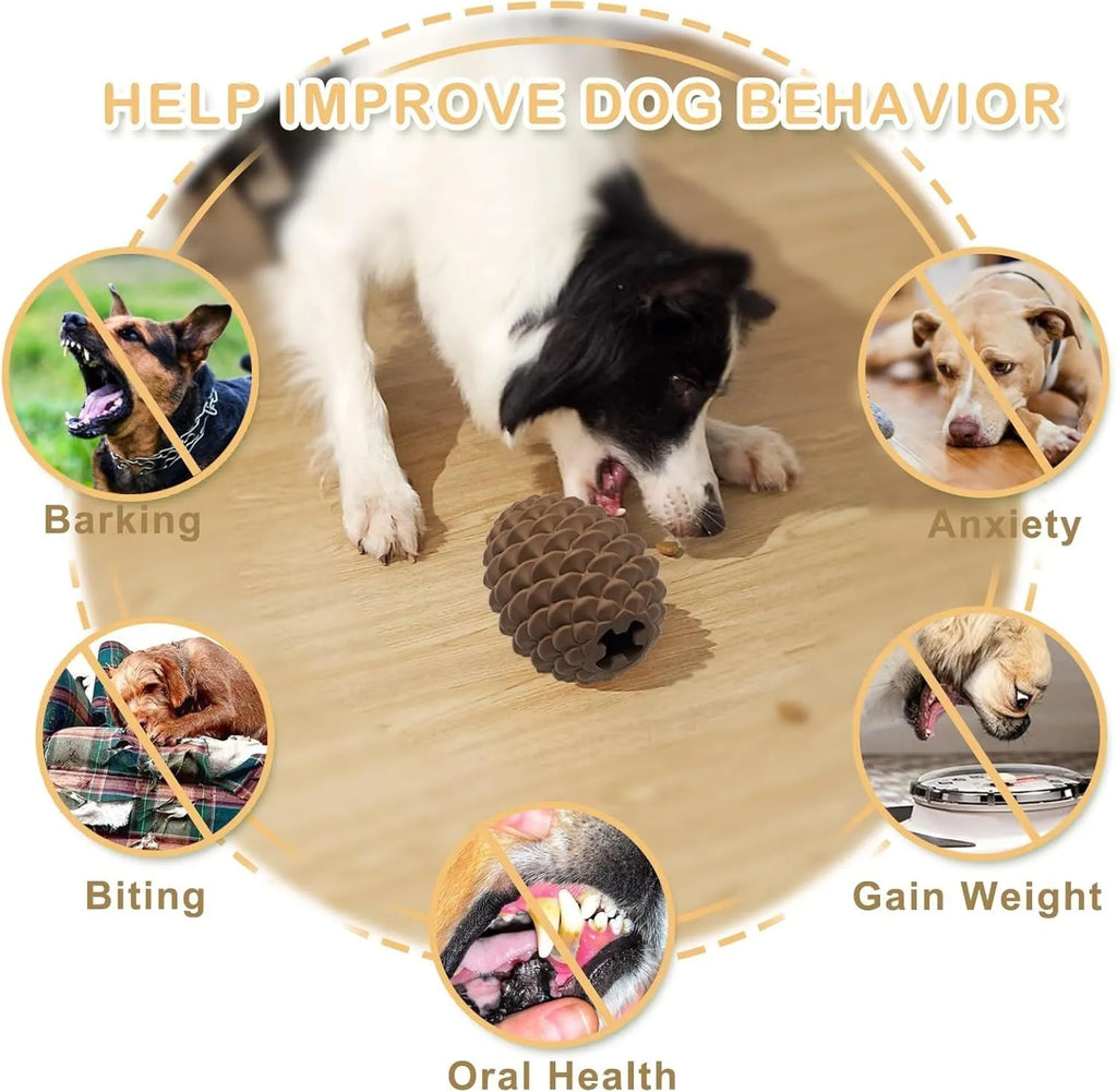 Yellow pine cone shaped dog chew toy with treat dispenser hole and textured surface