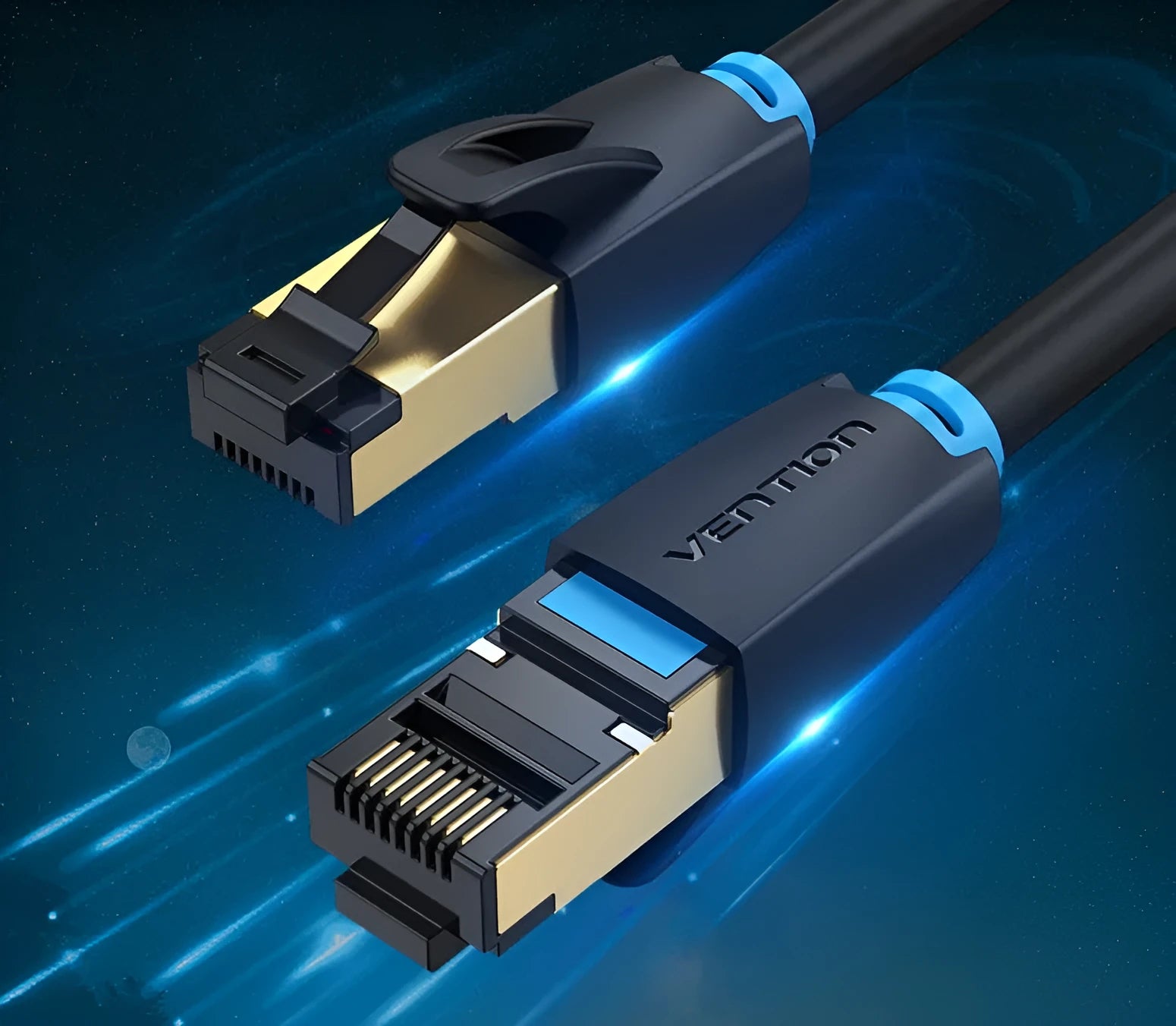 CAT8 high-speed network cable showing flat and round style options with RJ45 connectors
