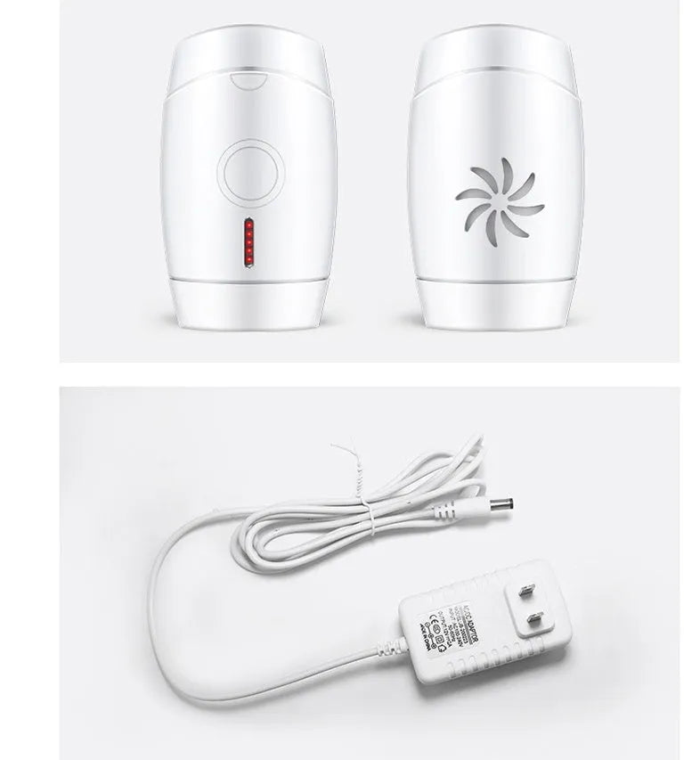 White home laser hair removal device with LCD display and five adjustment buttons