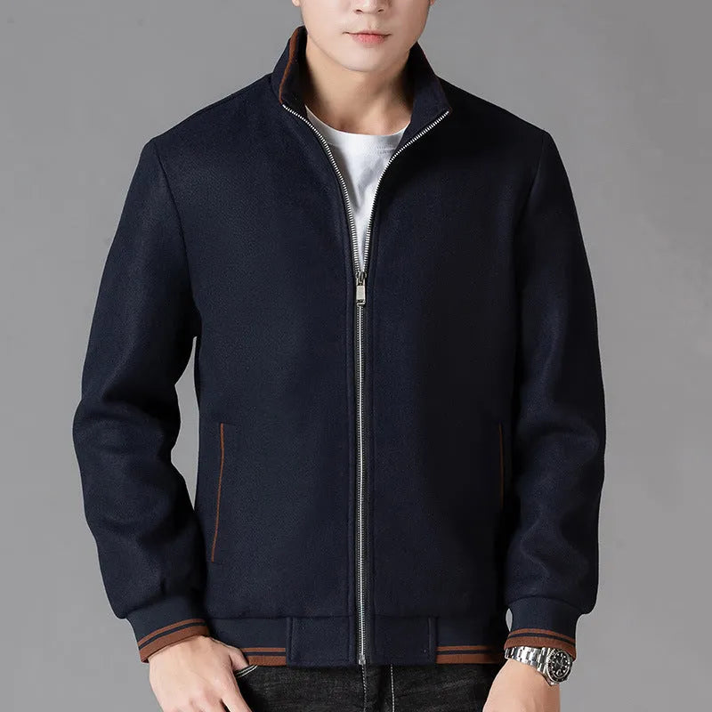 A grey men's sports-style fleece jacket with long sleeves, shown on a hanger.