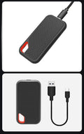 Black portable SSD with USB Type-C 3.1 interface, available in capacities from 500GB to 256TB