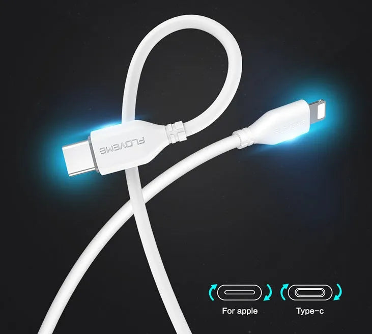 White USB-C to Lightning charging cable for Apple iPhone and iPad, 1 metre long