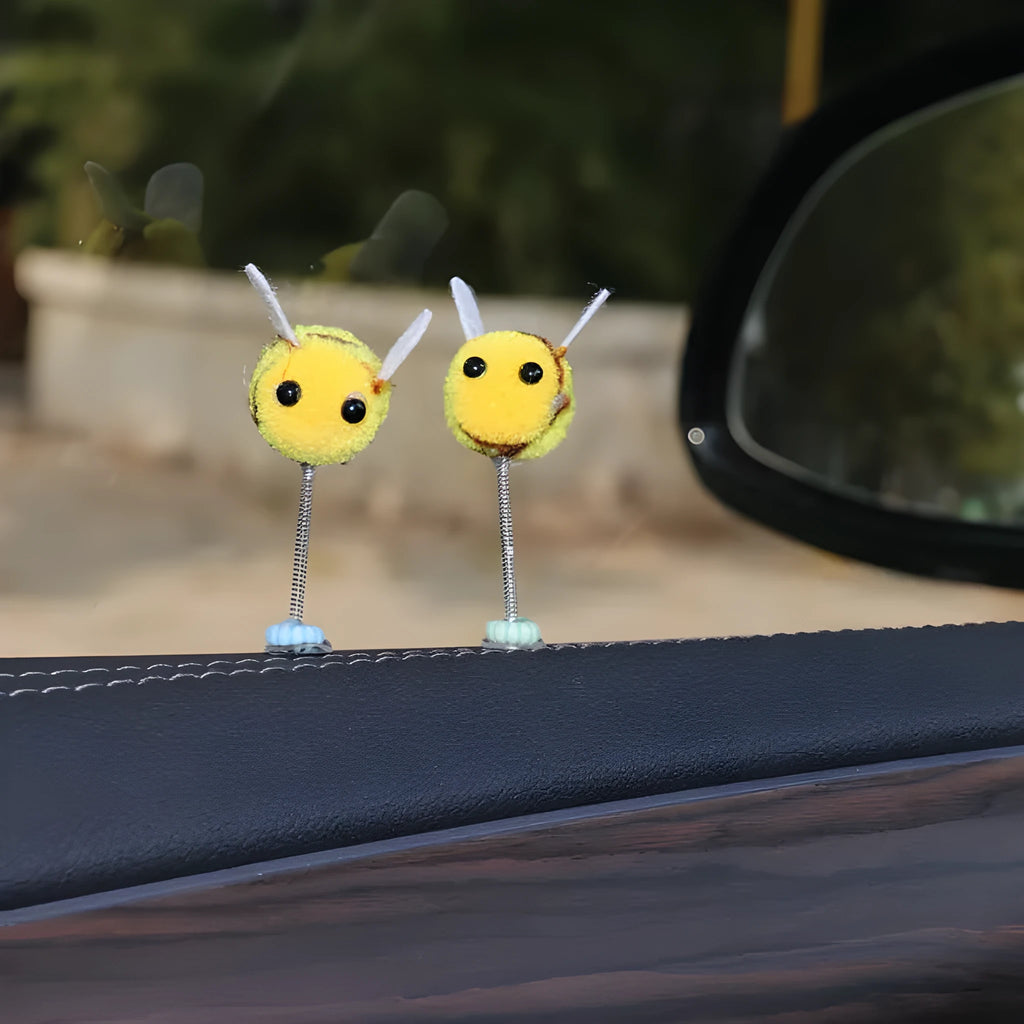 Swing Spring Bee car dashboard decoration showing 3cm cartoon bee with fur ball material