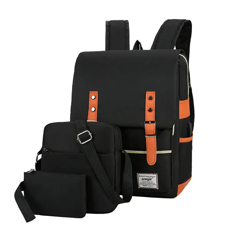 Three-piece business backpack in Oxford cloth with multiple compartments and curved shoulder straps