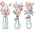 Three metal flower wall art pieces in farmhouse country style with vase designs