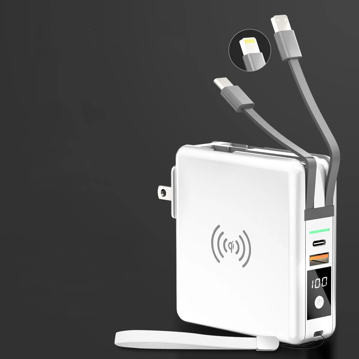 Super QI PD20W wireless power bank with travel adapters in black or white colour