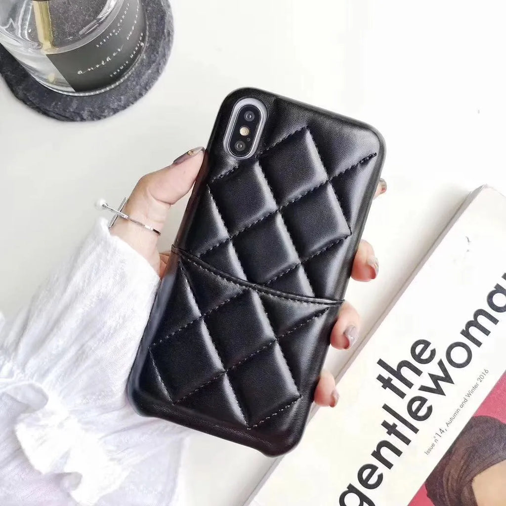 Leather mobile phone case for iPhone XS Max and other models in black, pink, or red.