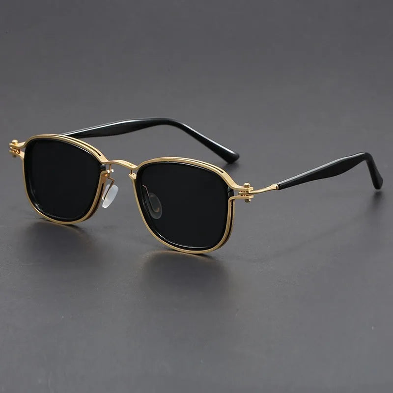 Retro square frame metal sunglasses with AC lenses in gun transparent green colour for outdoor sports and fashion