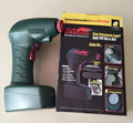 Black portable electric car air pump with motor and inflation hose for tyre pressure maintenance.
