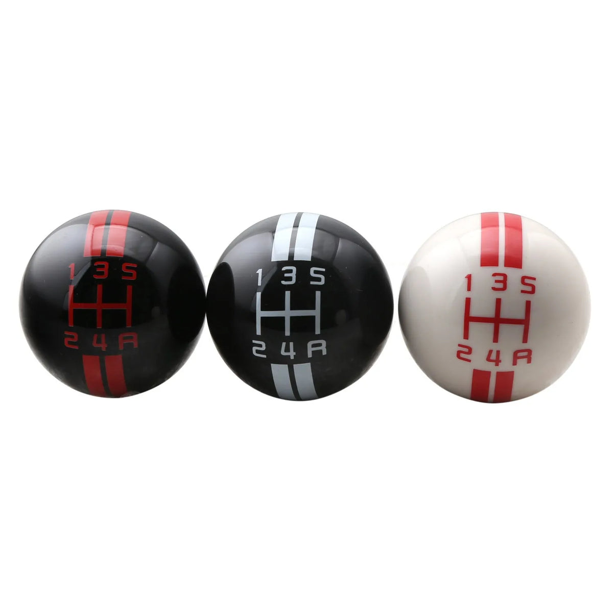 Black acrylic 5-gear manual car gear shift knob with red lettering and screw adaptors
