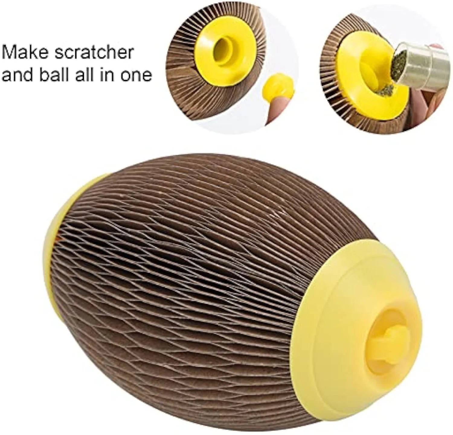 Elliptical corrugated paper catnip football toy with removable cover for catnip insertion