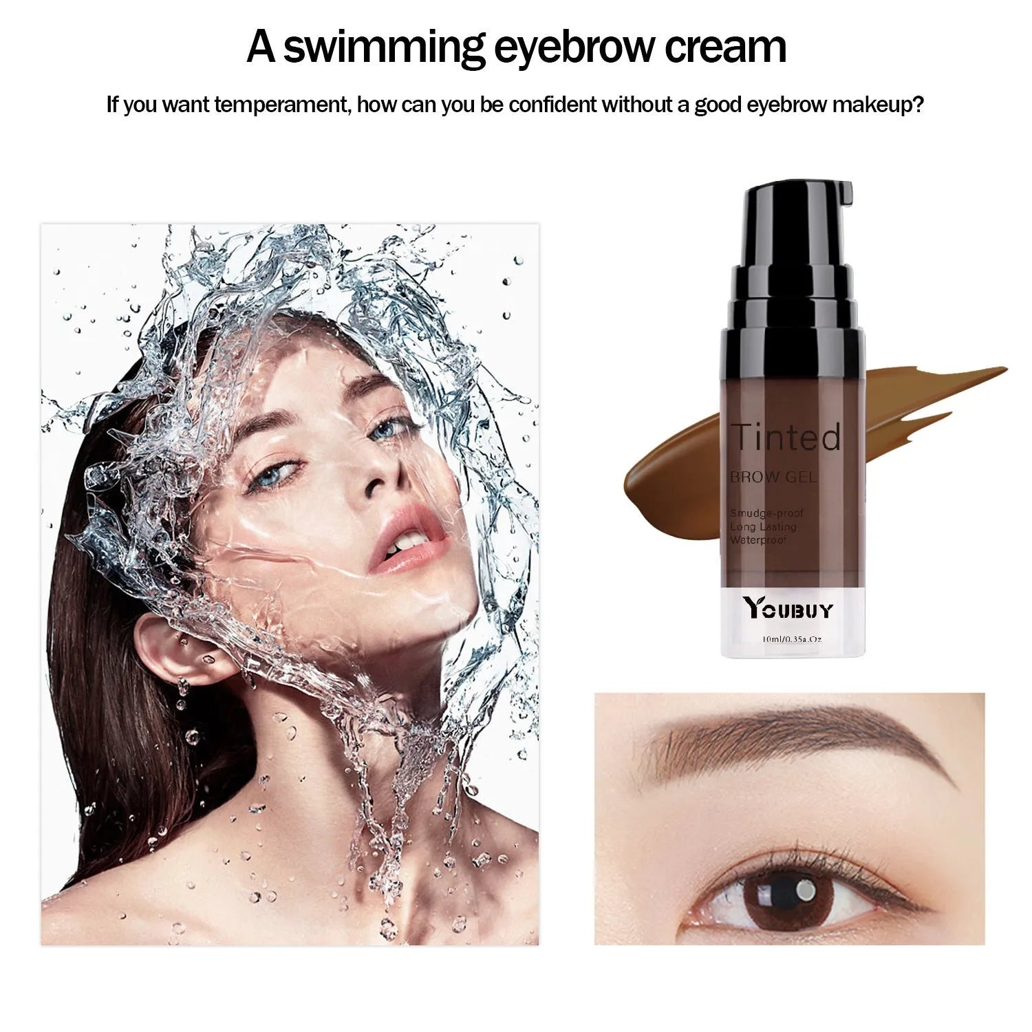 Waterproof eyebrow cream pot in dark grey and golden yellow colour options for natural brow definition