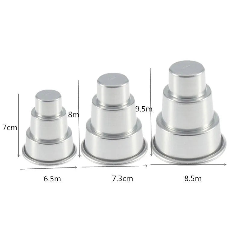 Silver aluminium alloy three-layer cake mould baking tool with large medium small size options