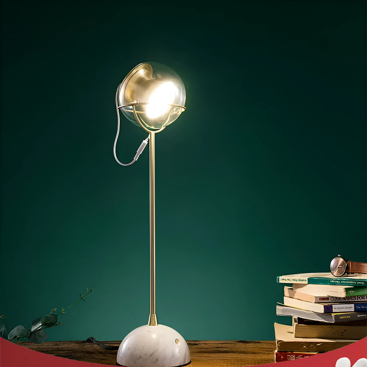 Modern glass desk lamp with a touch-sensitive dimmer base and an LED light source.