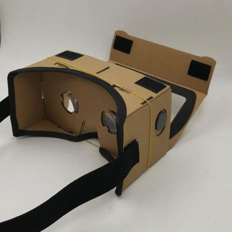 Pink and white cardboard VR glasses headset for smartphones with 3D lenses and adjustable strap