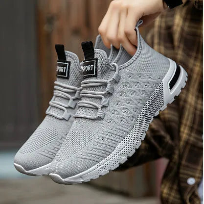 Men's mesh casual shoes in solid colours including army green, khaki, white, black, light grey, and dark grey