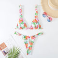 Women's floral print bikini swimsuit in rose red with briefs style and polyester construction