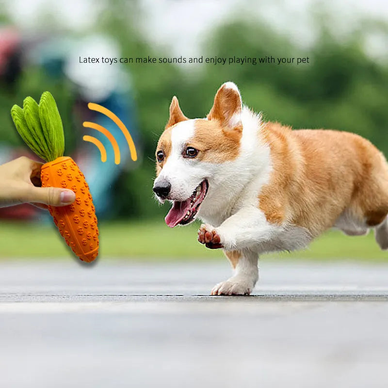 Orange rubber plush carrot dog chew toy, 21x5x5cm, squeaky toothbrush toy for all dog breeds