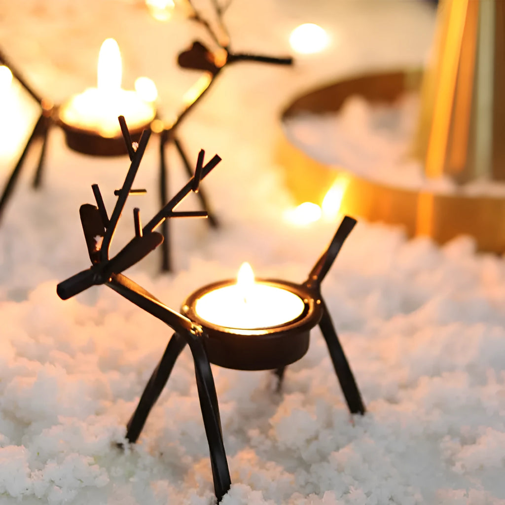 Black iron Christmas deer candlestick with elk bracket design for festive table decoration