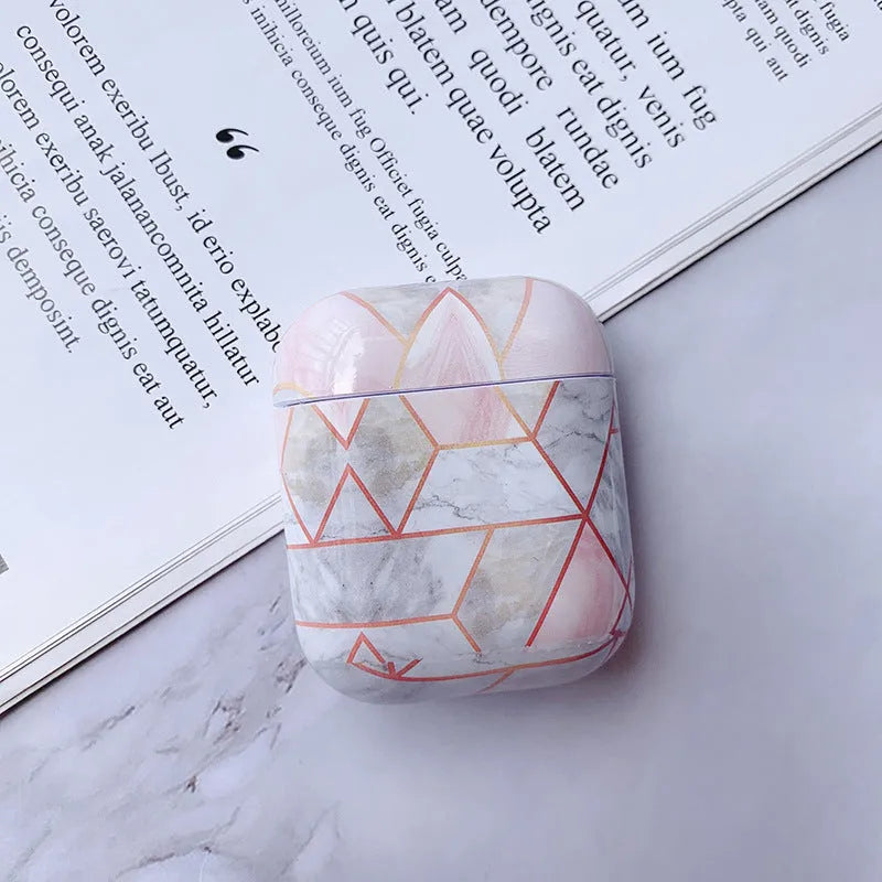 White marble hard PC protective case for Apple AirPods 1 and 2 wireless charging box