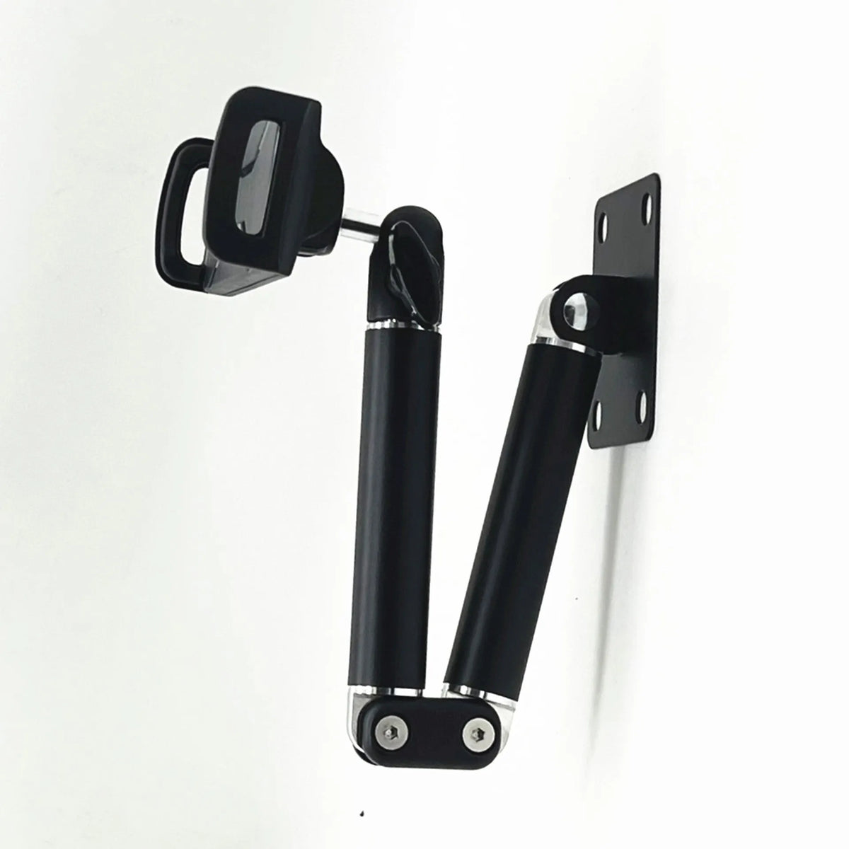 Universal alloy wall rack for tablet and large mobile phone, shown as a wall hanging bracket for home or office use
