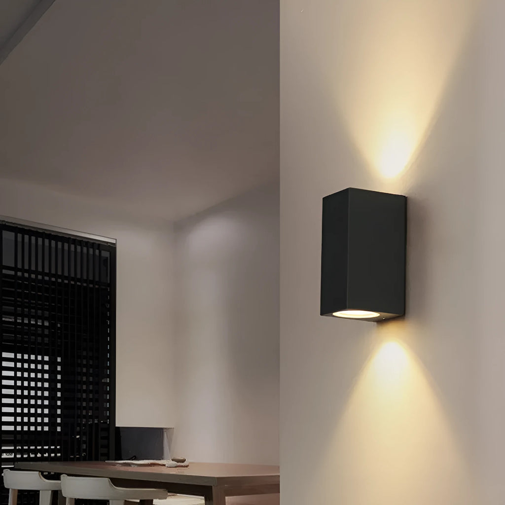 Black aluminium wall lamp with glass shade and integrated LED lighting