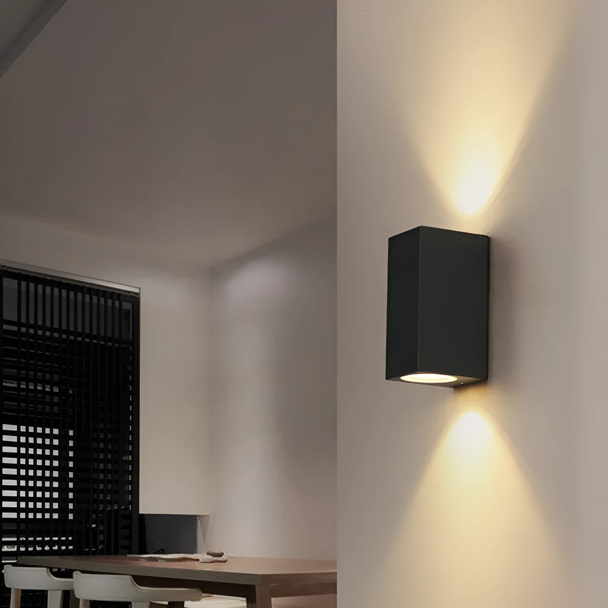 Black aluminium wall lamp with glass shade and integrated LED lighting