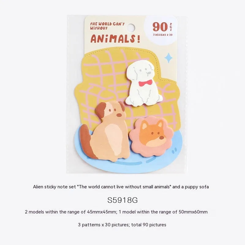 Small animal shaped sticky note set with 90 pages showing six colourful cover designs