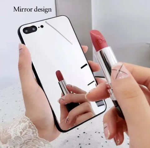 Black iPhone case with a reflective mirror surface on the back, compatible with iPhone X and iPhone 7/8 Plus models.