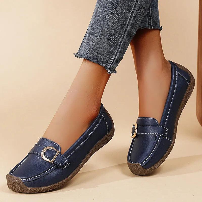 Women's casual loafers in light grey with round toe and flat sole slip-on design