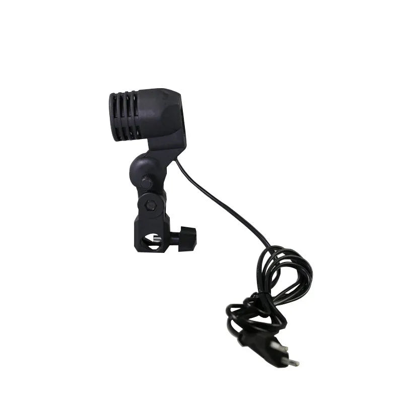 Black reinforced nylon universal photographic lamp holder with E27 port and 1.8m power cords.