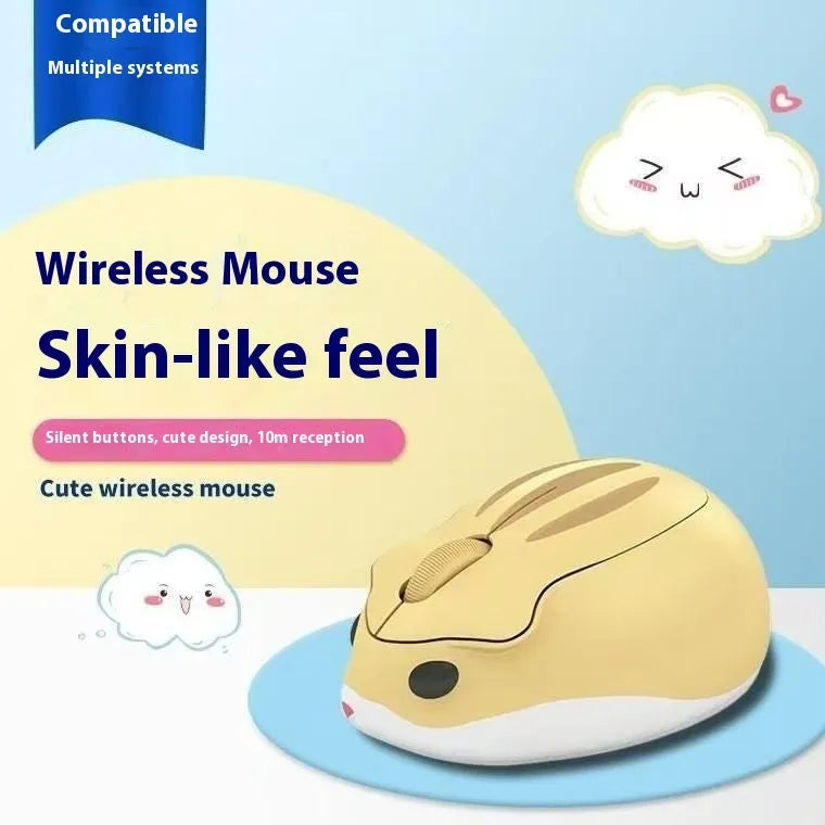 Hamster wireless Bluetooth silent mouse in yellow, pink, or grey colours showing compact design